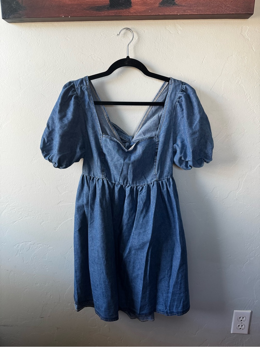 Puff-Sleeve Denim Mini Dress - Blue